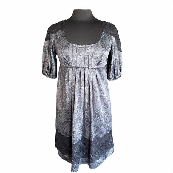 To The Max Black Grey Paisley Chiffon Dress Sz SMALL Lace Regency Whimsygoth - Picture 1 of 11